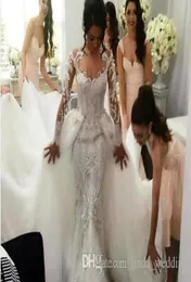 2019 Mermaid Wedding Dress Illusion Back Long Sleeves with headiques Country Church Garden Bride Bridal Grow Custom Made Plus Size4235575