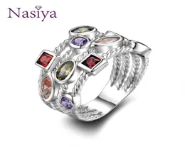 Nasiya 100 oryginalne srebrne 925 pierścionki biżuterii dla kobiet wiele kolorowych kamieni szlachetnych obrączka luksusowa biżuteria prezent zaręczynowy v1984821805