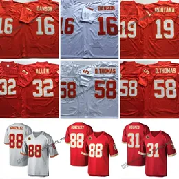 75. Gerileme 16 Len Dawson Futbol Formaları 19 Joe Montana 58 Derrick Thomas 32 Marcus Allen 88 Tony Gonzalez 31 Rahip Holmes 1973 Dikişli Jersey Erkekler S-3XL