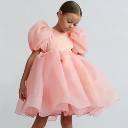 Fashion Girl White Princess Dress Tulle Puff Sleeve Wedding Party Kids Dresses For Girls Birthday Child Clothes BridEMaids klänning 240412