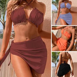 Kvinnors badkläder Kvinnor Sexig bikini Set Female Biquini 3 Piece Swimsuit Women Bikinis With Dress Beach Cover Up Triangle Bathing Suit