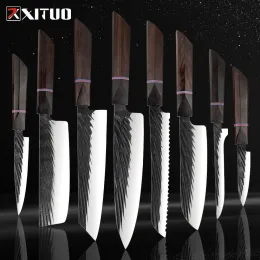 Knivar Xituo High Carbon Kitchen Knives Handgjorda smidda japanska Sharp Chef Knife Set Claaver Kiritsuke Santoku Utility Paring Knife Knife