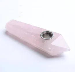 HJT Whole new novelt Carb Hole smoking pipes natural Pink CRYSTAL quartz Tobacco Pipes healing Hand Pipes POUCH8181206