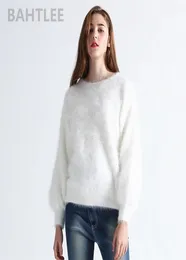 Bahtlee Autumn Winter Women039S Pulloves de malha de coelho angora Sweater Sweater Oneck Lantern Mink Cashmere espessa Mantenha quente 2018101104