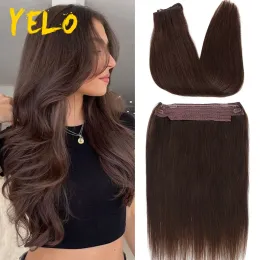 Weft Yelo 1428 Lengh Invisible Clip in Hair Extension Human Hair Fish Wire Line 4 Clips 진짜 자연적인 머리 피스 미세한 머리카락 추가