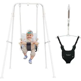 2 in 1 Baby Jumper and Toddler Swing Set - Indoor/Outdoor Cotton White Baby Bouncer with Adjustable Straps for Safe and Fun Playtime