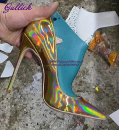 Dress Shoes Gullick Hologram Iridescent Gold Purple Patent Leather High Heel 12cm 10cm 8cm Stilettos Shallow Pumps Pointed Toe Size45