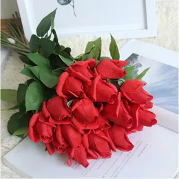 Decorative Flowers Silk Artificial Single Branch Real Touch Rose Bud Christmas Wedding Decoration Noel Vases Flower Mariage Gift Flores