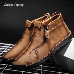 Boots Golden Sapling Men's Retro Leather Shoes Comfortable Platform Flats Leisure Footwear Classics Outdoor Work Boot Men