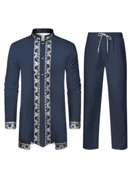 Muslimisches Robe Das traditionelle Kleid von arabischen Männern 3D-Muster Druck schwarz weiß gelber dunkelblau langärmeler Hose 240415
