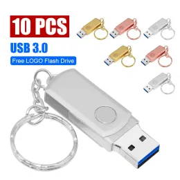 Sürücüler 10 adet dönüş 3.0 kalem sürücü 128ghigh hızlı usb çubuğu 64g 16g pendrive usb3.0 flash sürücü 32g lazer logosu PC için USB flash sürücü