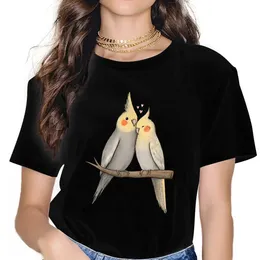 Camiseta feminina Camiseta Cockatiel Cuddle para meninas Parrot Birds Pet y2k ts harajuku senhoras poliéster camiseta macia gráfico t240425