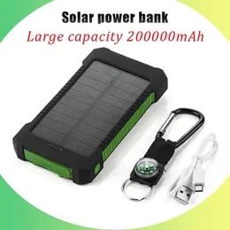 Mobiltelefon Power Banks Ny bärbar solpanel med en kapacitet på 200000mAh Lämplig för utomhuscamping Fast Charging Portable Battery Charger 240424