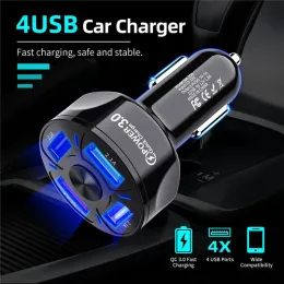 4 منافذ Multi USB Car Charger 48W Quick 7a Mini Fast Charging QC3.0 for iPhone 12 Xiaomi Huawei Adapter Android Devices LL