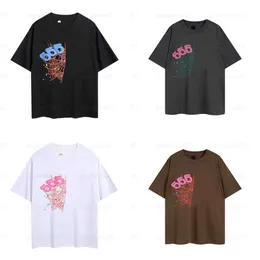 camicia a camicia ragno maglietta da camicia da camicia a manica corta collo thug lettere in schiuma del thug 555555 coppia t-shirt in cotone rosa miscela di strade hip hop tendenza outfit quotidiano