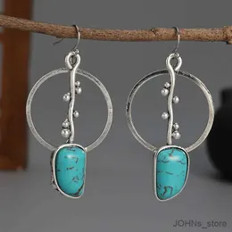 Dingle ljuskrona etnisk silverfärg geometrisk blå sten örhänge vintage rund snidmönster dingle örhängen för kvinnliga smycken