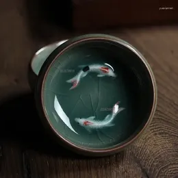 Cups Saucers Chinese Longquan Celadon Porcelain Tea Cup And Saucer Goldfish Bowl 60ml Crackle