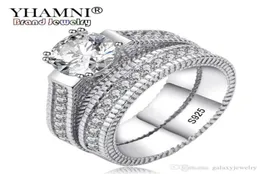 Yhamni 100 Real 925 Anelli in argento sterling set Hearts and Arrows 1ct Cz Diamond Fedi di nozze per donne Ring Doppio fidanzamento MR191799448