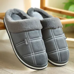 Large size 50-51 Plaid House Slippers for Man Memory Foam Winter Plush Indoor Male Shoes Warm Home Slippers Non Slip Black 240410