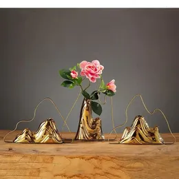 Vases Rack Metal Vase Golden Handicraft Flower Simulation Chinese Style Mountain Arrangement Decoration Furnishings Ceramic Home