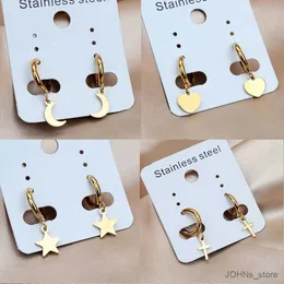 Stud Punk Stainless Steel Small Huggie Hoop Star Moon Dangle Earrings for Women Men Fashion Geometric Heart Butterfly Pendant Earring