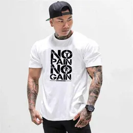 New designer Gyms Clothing Bodybuilding Fitness Men T Shirt Workout PAIN NO GAIN Cotton Short Sleeve TShirt Sportswear Tee Homme