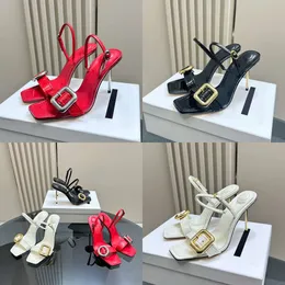 High-End Designer Brand 2024 Nya Super High Heels 10cm Simple Workplace Women's Fashion Shoes Patent Leather Sandals, med Shoebox 35-41 Originalkvalitet