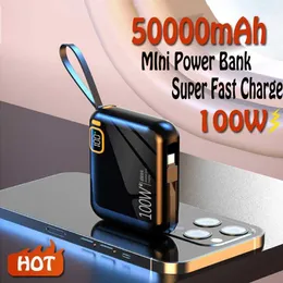 بنوك طاقة الهاتف الخلوي 100W MINI مع 50000 مللي أمبير في الساعة USB قابلة للفصل إلى C-Cable ثنائية الاتجاه شحن حزمة الطاقة مناسبة ل iPhone Samsung Huawei 240424