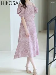 Parti Elbiseleri Omuz Çöp Boyun Çiçek Baskısı Vintage Elbise İki Yol Puf Kılıf İnce Robe Japon İlkbahar Yaz Şık Vestidos