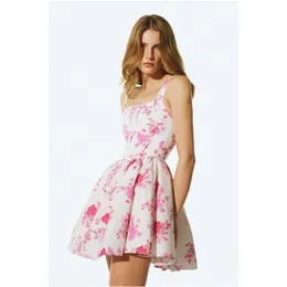 Vestidos casuais básicos 2023 Vestido de cintura esbelta do novo vestido floral Rose Print Drop Drop Drop Apparel Clothing Dhank