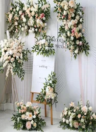 Fiori decorativi ghirlandes di lussuoso arco di nozze artificiali Champagne Flower Row Wall Decor sospeso Ghirlanda Garland Benvenuto Segno di benvenuto 1907598