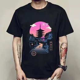 Men's T-Shirts Pagoda Wave Aesthetics Japanese Strtwear T Shirt Men Hip Hop Funny T-Shirt Summer Short Slve Tshirt Harajuku Cotton Ts New T240425