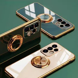 Корпуса сотового телефона с золотыми металлическими кольцами, подходящее для Samsung Galaxy A13 A14 A15 A23 A24 A25 A32 A34 A35 A52 A53 A54 A55 4G 5G Back Cover J240426