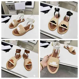 Designer RAFFIA Sandals LYMPIA FLAT STRAP SANDAL Tippi Vegetable Tanned Calfskinr Women Sandal Flat Summer Outdoor Classic Slide Woven Upper Shoes