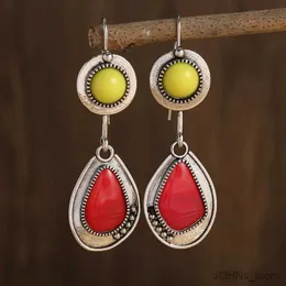 Dangle Chandelier Vintage Classical Earrings Waterdrop Silver Color Red Yellow Stone Drop Earrings for Women Gift Jewelry