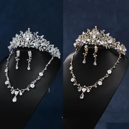 Wedding Hair Jewelry New Handmade Bride Set 2022 Korean High End Crown Necklace Earrings Three Piece 240102 Drop Delivery Hairjewelry Dhscw