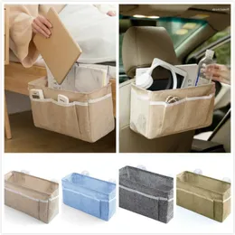 Storage Bags Cotton Linen Bedside Car Organizer Hanging Bag Sundries Multi Pockets Bunk Beds Side Pouch Makeup