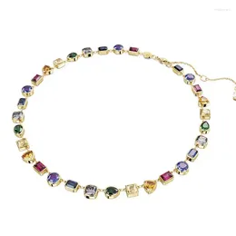 Hängen 925 Silverhalsband 7 Olika former Candy Colors Crystal Stones anslutna armband guld