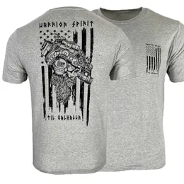 Taktische T-Shirts bis Valhalla.American Warrior Spirit VI King Tactical Skull Military T-Shirt 100% Baumwolle O-Neck Kurzarm Casual Herren T-Shirt 240426