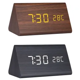 Relógios Trinagle Digital Despertle Clock LED de madeira Snooze assistir