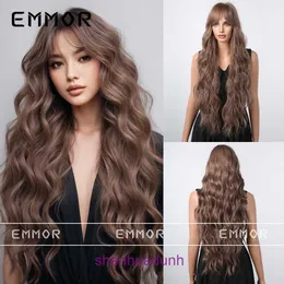 Red Live Hair Long Hair ثمانية شخصية Liu Haifeng Brown Curly Big Wave Simulation Full Headpiece Wig Girl