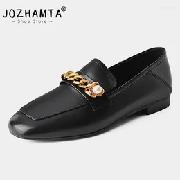 Casual Shoes JOZHAMTA Size 34-40 Women Flats Real Leather Fashion Chain Spring For Woman Loafers Office Lady Footwear