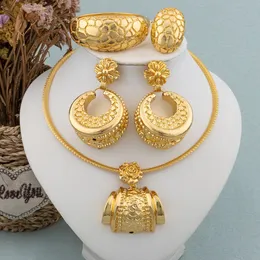 Afrika Halskette Ohrringe Schmuck Set für Frauen Goldfarbe Metal Dubai Big übertriebener Hoop Ohrringe Punkschmuck Accessoires 240423