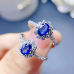 Кластерные кольца Оригинальное S925 Silver Natural Sapphire Ring для женщин подруга 4 6 мм с регулируемым размером сертификата