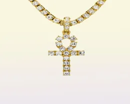 Ägyptischer Ankh Key of Life Halsketten Herren aus dem Bling Crystal Anhänger Gold Silber Tenniskette für Frauen Rapper Hip Hop Jewelry Geschenk5322575