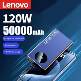 Mobiltelefon Power Banks Lenovo New 120W 50000mAh High Capacity Power Pack Fast Charging Power Pack Portable Batteriladdare Lämplig för iPhone Samsung Huawei 240424