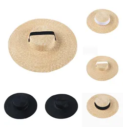 Breitkrochboater Hut 10 cm 15 cm Strohhut flach weiß schwarzer Band Biege Hut Strandkappe für Frauen im Sommer Sonnenschild Cap New Y2618520