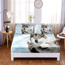 Sets Animal, Wolf 3pc Polyester Bedding Solid Captle Feltion Cobrulh Cober quatro cantos com lençol de banda elástico (2 travesseiros)