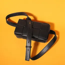 Women's Waist Bag Chest Bag Authentic Leather Weave Chain Cassette Small Square Bag Single Shoulder Crossbody 2024 Fashion New