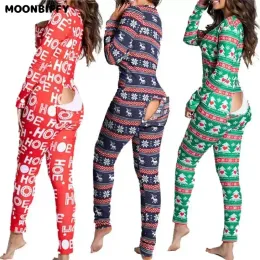 オープナー2024新しい女性のパジャマのクリスマスプリントセクシーなジャンプスーツ2023ファッションカジュアルボタンフロントボトムリアヒップオープニングフリップジャンプスーツ